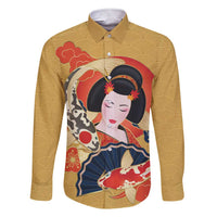 Japanese Geisha Koi Fish Family Matching Short Sleeve Bodycon Dress and Hawaiian Shirt Cherry Blossoms Yellow Seigaiha Pattern - Wonder Print Shop