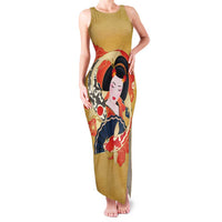 Japanese Geisha Koi Fish Family Matching Tank Maxi Dress and Hawaiian Shirt Cherry Blossoms Yellow Seigaiha Pattern - Wonder Print Shop