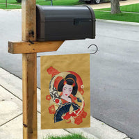 Japanese Geisha Koi Fish Garden Flag Cherry Blossoms Yellow Seigaiha Pattern - Wonder Print Shop