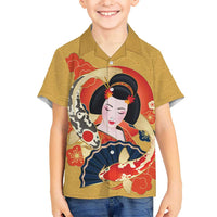 Japanese Geisha Koi Fish Hawaiian Shirt Cherry Blossoms Yellow Seigaiha Pattern - Wonder Print Shop