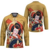 Japanese Geisha Koi Fish Hockey Jersey Cherry Blossoms Yellow Seigaiha Pattern - Wonder Print Shop