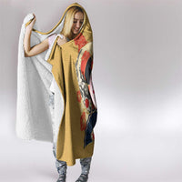 Japanese Geisha Koi Fish Hooded Blanket Cherry Blossoms Yellow Seigaiha Pattern - Wonder Print Shop