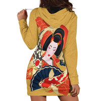Japanese Geisha Koi Fish Hoodie Dress Cherry Blossoms Yellow Seigaiha Pattern - Wonder Print Shop