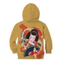 Japanese Geisha Koi Fish Kid Hoodie Cherry Blossoms Yellow Seigaiha Pattern - Wonder Print Shop
