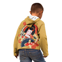 Japanese Geisha Koi Fish Kid Hoodie Cherry Blossoms Yellow Seigaiha Pattern - Wonder Print Shop