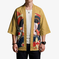 Japanese Geisha Koi Fish Kimono Cherry Blossoms Yellow Seigaiha Pattern - Wonder Print Shop