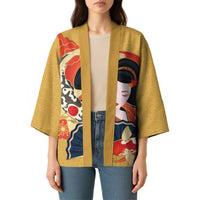 Japanese Geisha Koi Fish Kimono Cherry Blossoms Yellow Seigaiha Pattern - Wonder Print Shop