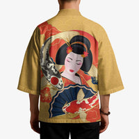 Japanese Geisha Koi Fish Kimono Cherry Blossoms Yellow Seigaiha Pattern - Wonder Print Shop