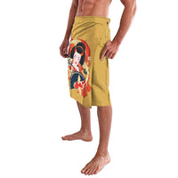 Japanese Geisha Koi Fish Lavalava Cherry Blossoms Yellow Seigaiha Pattern - Wonder Print Shop