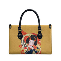 Japanese Geisha Koi Fish Leather Bag Cherry Blossoms Yellow Seigaiha Pattern - Wonder Print Shop
