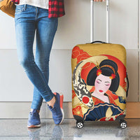 Japanese Geisha Koi Fish Luggage Cover Cherry Blossoms Yellow Seigaiha Pattern - Wonder Print Shop