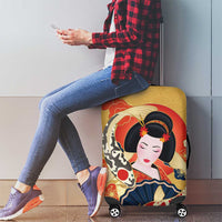 Japanese Geisha Koi Fish Luggage Cover Cherry Blossoms Yellow Seigaiha Pattern - Wonder Print Shop