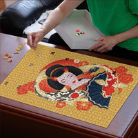Japanese Geisha Koi Fish Puzzle Cherry Blossoms Yellow Seigaiha Pattern - Wonder Print Shop