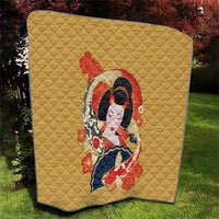 Japanese Geisha Koi Fish Quilt Cherry Blossoms Yellow Seigaiha Pattern - Wonder Print Shop