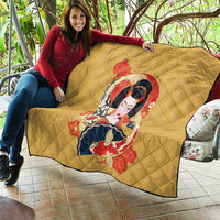Japanese Geisha Koi Fish Quilt Cherry Blossoms Yellow Seigaiha Pattern - Wonder Print Shop