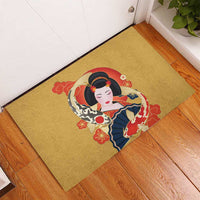 Japanese Geisha Koi Fish Rubber Doormat Cherry Blossoms Yellow Seigaiha Pattern - Wonder Print Shop