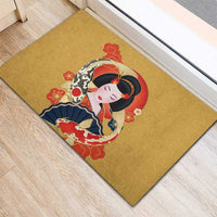 Japanese Geisha Koi Fish Rubber Doormat Cherry Blossoms Yellow Seigaiha Pattern - Wonder Print Shop