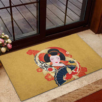 Japanese Geisha Koi Fish Rubber Doormat Cherry Blossoms Yellow Seigaiha Pattern - Wonder Print Shop