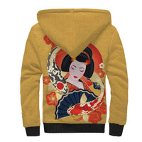 Japanese Geisha Koi Fish Sherpa Hoodie Cherry Blossoms Yellow Seigaiha Pattern - Wonder Print Shop