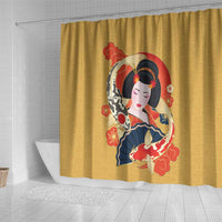 Japanese Geisha Koi Fish Shower Curtain Cherry Blossoms Yellow Seigaiha Pattern - Wonder Print Shop