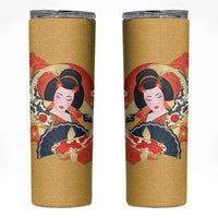 Japanese Geisha Koi Fish Skinny Tumbler Cherry Blossoms Yellow Seigaiha Pattern - Wonder Print Shop