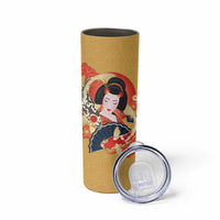Japanese Geisha Koi Fish Skinny Tumbler Cherry Blossoms Yellow Seigaiha Pattern - Wonder Print Shop
