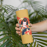 Japanese Geisha Koi Fish Skinny Tumbler Cherry Blossoms Yellow Seigaiha Pattern - Wonder Print Shop