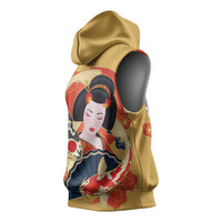 Japanese Geisha Koi Fish Sleeveless Hoodie Cherry Blossoms Yellow Seigaiha Pattern - Wonder Print Shop