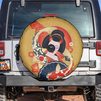 Japanese Geisha Koi Fish Spare Tire Cover Cherry Blossoms Yellow Seigaiha Pattern - Wonder Print Shop