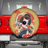 Japanese Geisha Koi Fish Spare Tire Cover Cherry Blossoms Yellow Seigaiha Pattern - Wonder Print Shop
