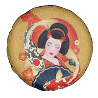 Japanese Geisha Koi Fish Spare Tire Cover Cherry Blossoms Yellow Seigaiha Pattern - Wonder Print Shop