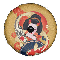 Japanese Geisha Koi Fish Spare Tire Cover Cherry Blossoms Yellow Seigaiha Pattern - Wonder Print Shop