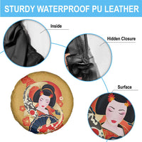 Japanese Geisha Koi Fish Spare Tire Cover Cherry Blossoms Yellow Seigaiha Pattern - Wonder Print Shop