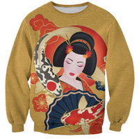Japanese Geisha Koi Fish Sweatshirt Cherry Blossoms Yellow Seigaiha Pattern - Wonder Print Shop