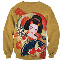 Japanese Geisha Koi Fish Sweatshirt Cherry Blossoms Yellow Seigaiha Pattern - Wonder Print Shop