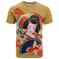 Japanese Geisha Koi Fish T Shirt Cherry Blossoms Yellow Seigaiha Pattern - Wonder Print Shop