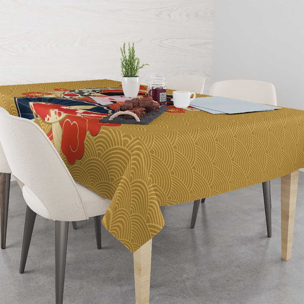 Japanese Geisha Koi Fish Tablecloth Cherry Blossoms Yellow Seigaiha Pattern - Wonder Print Shop