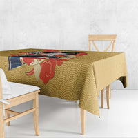 Japanese Geisha Koi Fish Tablecloth Cherry Blossoms Yellow Seigaiha Pattern - Wonder Print Shop