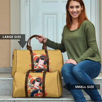 Japanese Geisha Koi Fish Travel Bag Cherry Blossoms Yellow Seigaiha Pattern - Wonder Print Shop