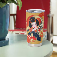 Japanese Geisha Koi Fish Tumbler Cup Cherry Blossoms Yellow Seigaiha Pattern - Wonder Print Shop
