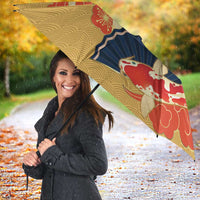 Japanese Geisha Koi Fish Umbrella Cherry Blossoms Yellow Seigaiha Pattern - Wonder Print Shop