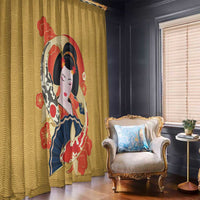 Japanese Geisha Koi Fish Window Curtain Cherry Blossoms Yellow Seigaiha Pattern - Wonder Print Shop