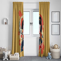 Japanese Geisha Koi Fish Window Curtain Cherry Blossoms Yellow Seigaiha Pattern - Wonder Print Shop