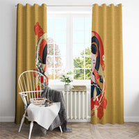 Japanese Geisha Koi Fish Window Curtain Cherry Blossoms Yellow Seigaiha Pattern - Wonder Print Shop