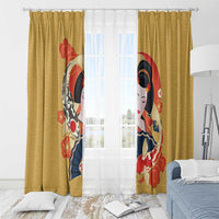 Japanese Geisha Koi Fish Window Curtain Cherry Blossoms Yellow Seigaiha Pattern - Wonder Print Shop