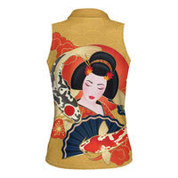 Japanese Geisha Koi Fish Women Sleeveless Polo Shirt Cherry Blossoms Yellow Seigaiha Pattern - Wonder Print Shop