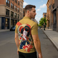 Japanese Geisha Koi Fish Zipper Polo Shirt Cherry Blossoms Yellow Seigaiha Pattern - Wonder Print Shop