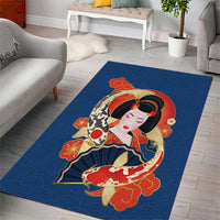Japanese Geisha Koi Fish Area Rug Cherry Blossoms Blue Seigaiha Pattern - Wonder Print Shop