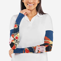 Japanese Geisha Koi Fish Arm Sleeves Cherry Blossoms Blue Seigaiha Pattern - Wonder Print Shop