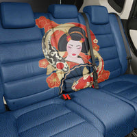 Japanese Geisha Koi Fish Back Car Seat Cover Cherry Blossoms Blue Seigaiha Pattern - Wonder Print Shop
